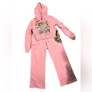 Ed Hardy Pink Graphic Hoodie and Pants
